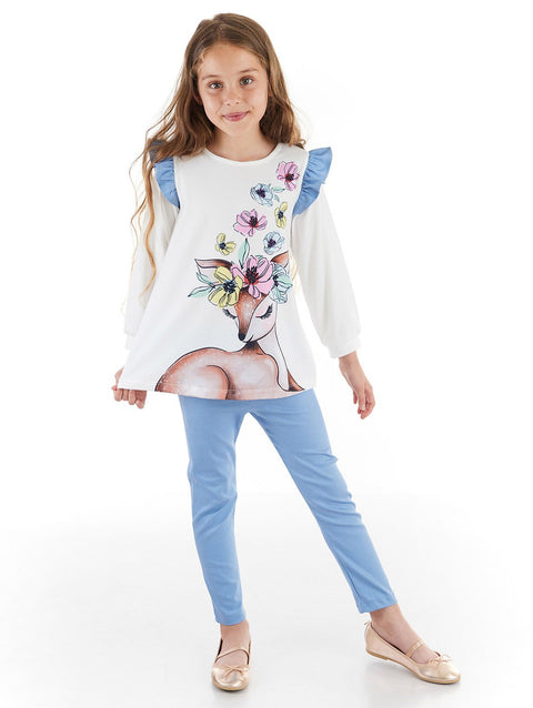 Mushi Gazelle Girl Cream/Blue Tunic+Leggings Set
