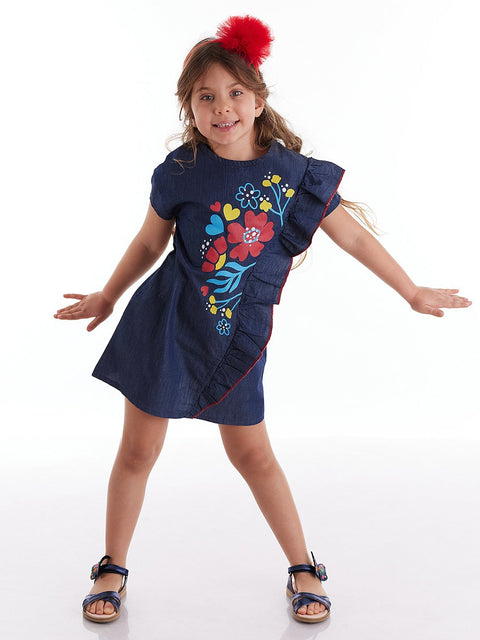 Mushi Flowers Girl Denim Dress