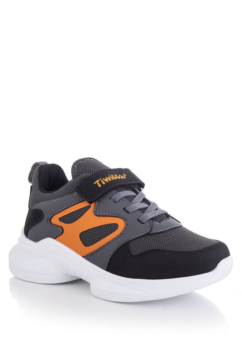 TonnyBlack Black Orange Kids Sport Shoes