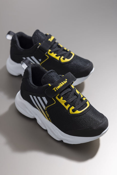 TonnyBlack Black Yellow Kids Sport Shoes