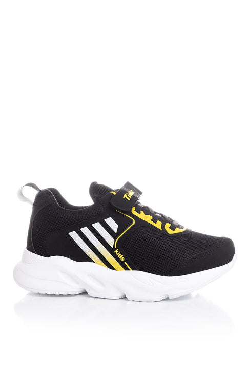 TonnyBlack Black Yellow Kids Sport Shoes