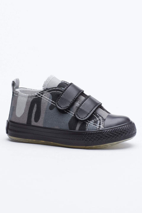 TonnyBlack Gray Kids Sport Shoes With Light Velcro
