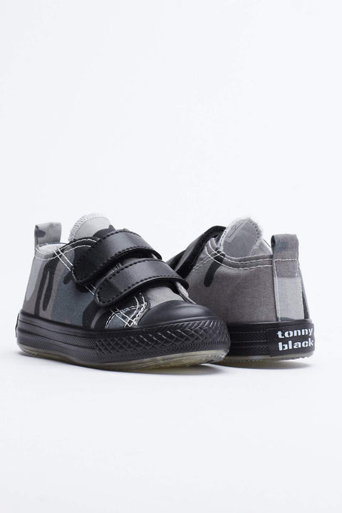 TonnyBlack Gray Kids Sport Shoes With Light Velcro