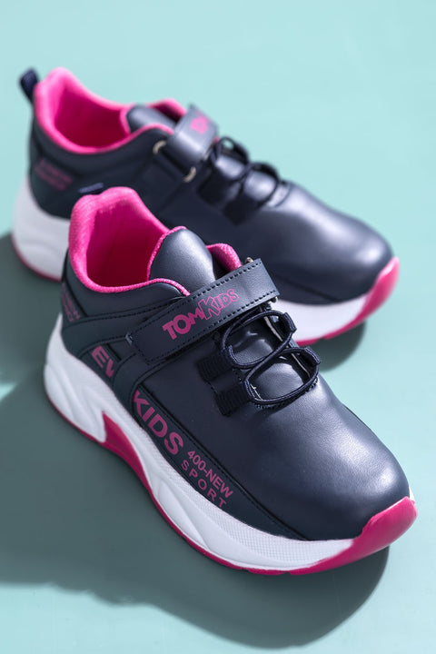 TonnyBlack Navy Pink Kids Sneakers