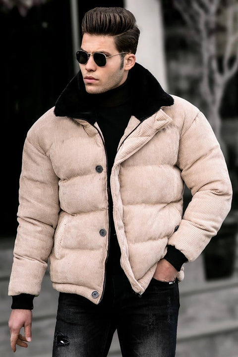 Madmext Beige Velvet Down Jacket 9607