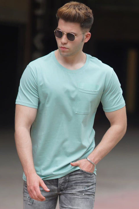 Madmext Chalk Green Pocket Detailed T-Shirt 5241