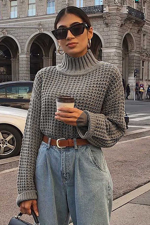 Madmext Mad Girls Smoked Turtleneck Knitted Women's Sweater MG735