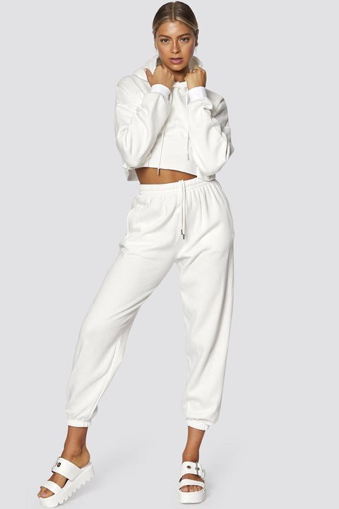 Madmext Women's White Hooded Women's Tracksuit Set  MG467