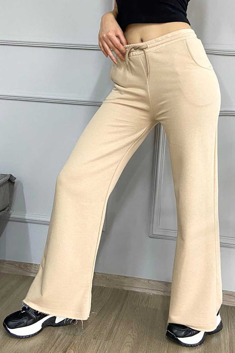 Madmext Women's Beige Wide Cut Women's Sweatpants MG794