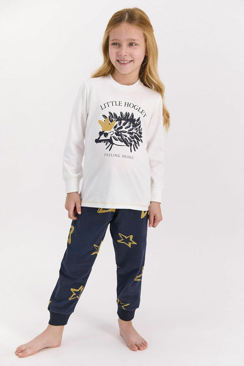 Arnetta Girl's Little Hoglet Cream Long Sleeve Pajamas Set