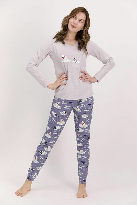 Arnetta Women's Make Magic Happen Light Gray Long Sleeve Pajamas Set
