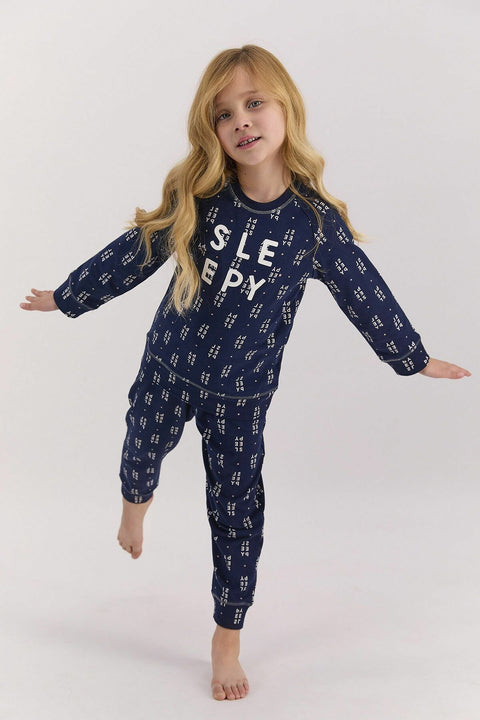 Arnetta Girl Sleepy Navy Blue Long Sleeve Pajamas Set