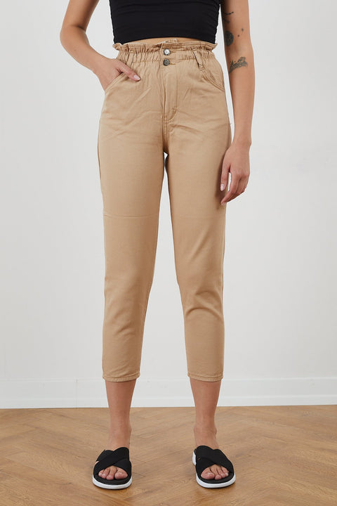 TonnyBlack Beige Women's Gabardine Waist Elastic Trousers TBG020-1_103
