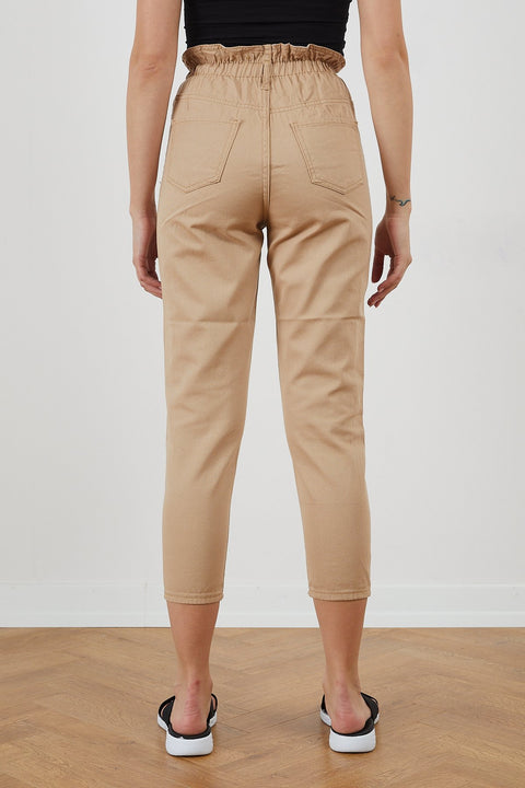 TonnyBlack Beige Women's Gabardine Waist Elastic Trousers TBG020-1_103