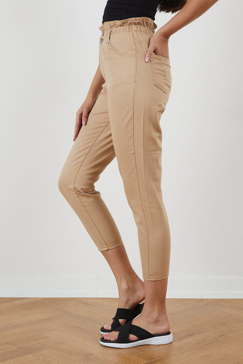 TonnyBlack Beige Women's Gabardine Waist Elastic Trousers TBG020-1_103