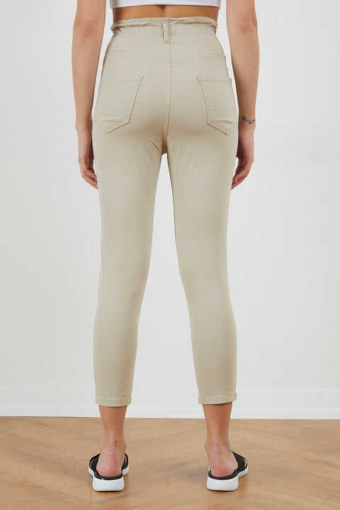TonnyBlack Beige Women Linen Bagi Waist Elastic Trousers TBG024-1_103