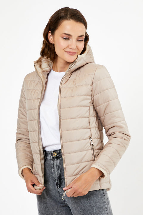 TonnyBlack Beige Women's Slim Fit Quilted Lined Waterproof Inflatable Coats TBG067-1_103