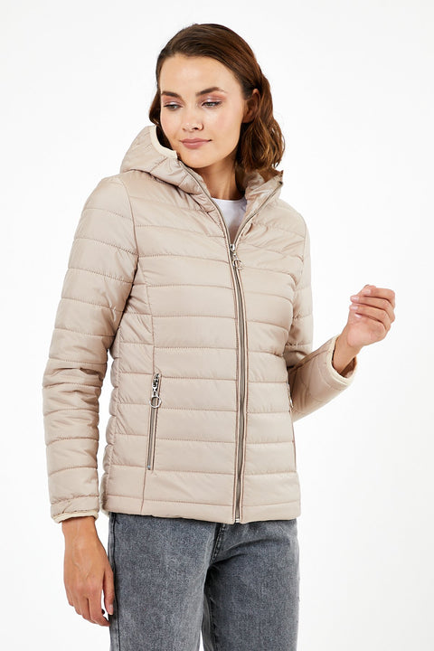 TonnyBlack Beige Women's Slim Fit Quilted Lined Waterproof Inflatable Coats TBG067-1_103