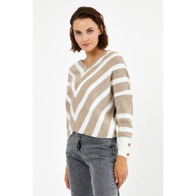 TonnyBlack Beige Women's V Neck Knitwear Sweater TBG091-1_103