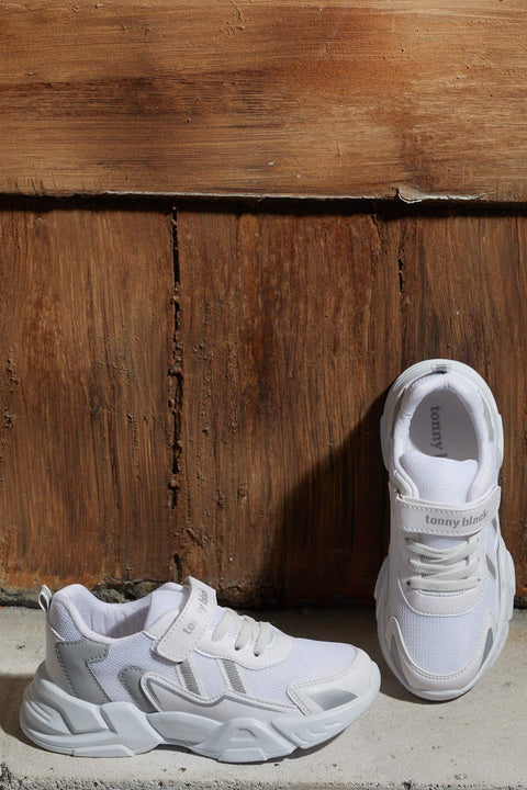 TonnyBlack White Silver Kids Sport Shoes