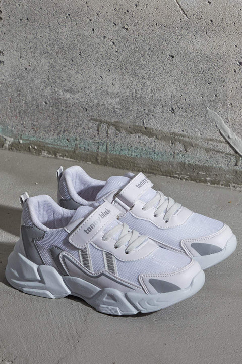 TonnyBlack White Silver Kids Sport Shoes