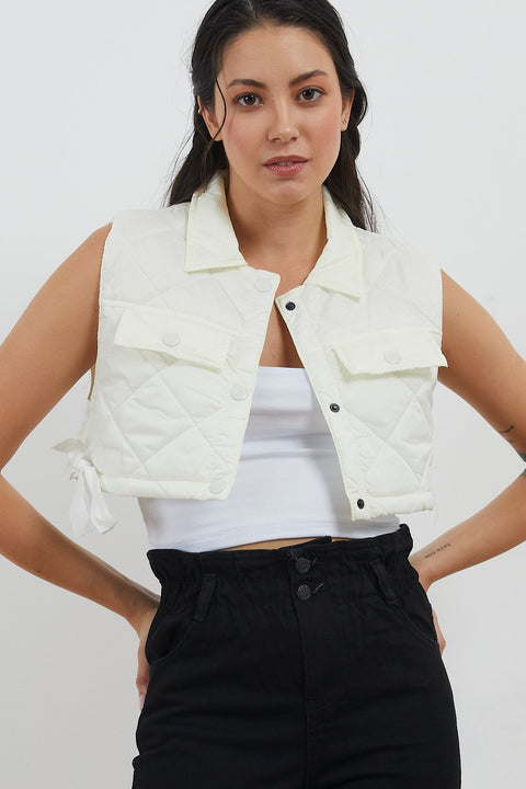 TonnyBlack White Women's Quilted Pocket Detailed Vest TBG023-1_102