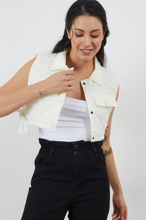 TonnyBlack White Women's Quilted Pocket Detailed Vest TBG023-1_102