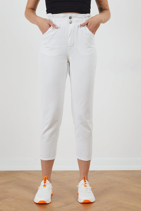 TonnyBlack White Women Gabardine Waist Elastic Trousers TBG020-1_102