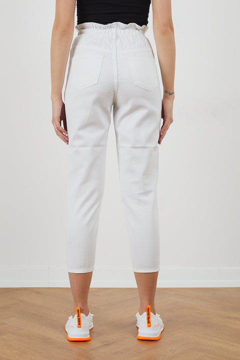 TonnyBlack White Women Gabardine Waist Elastic Trousers TBG020-1_102