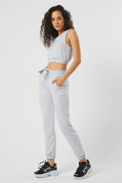 TonnyBlack White Women's Crop Tracksuit Set