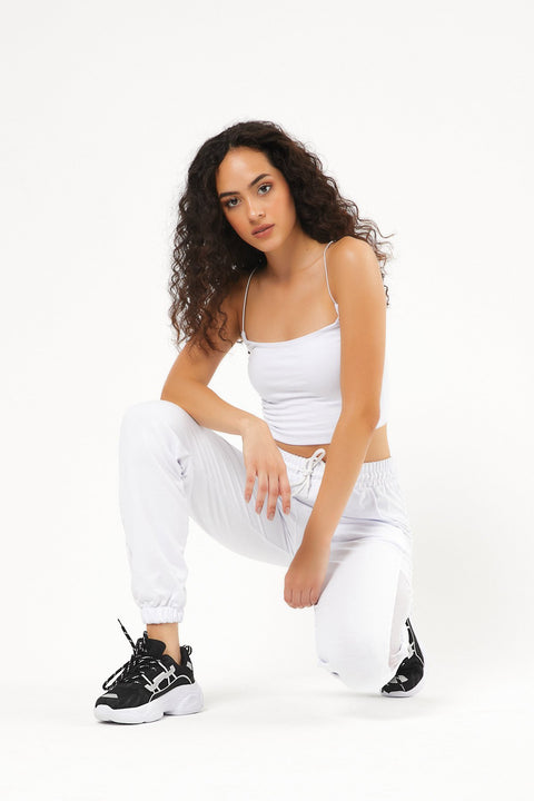 TonnyBlack White Women's Side Mesh Waist Leg Elastic Sweatpants TBG065-1_102
