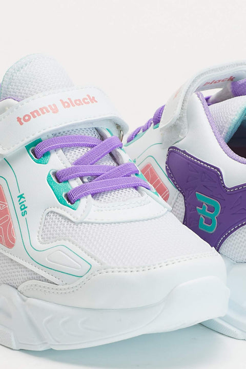 TonnyBlack White Purple Kids Sport Shoes