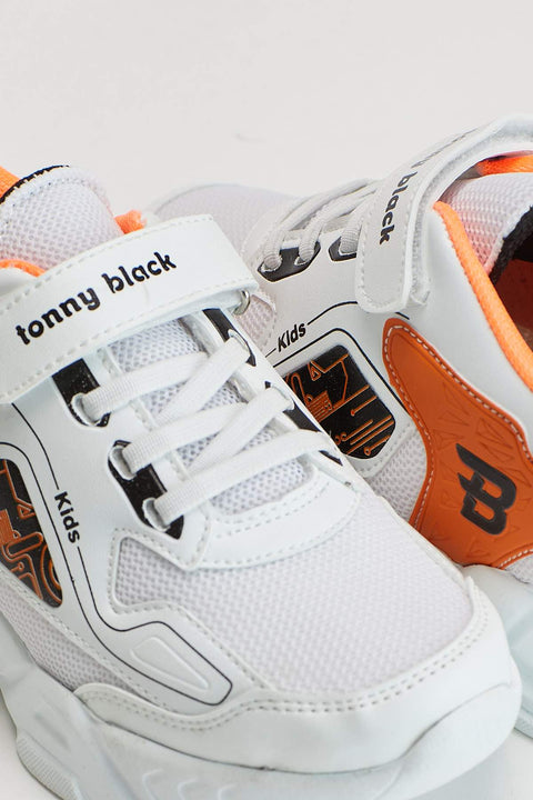 TonnyBlack White Orange Kids Sport Shoes