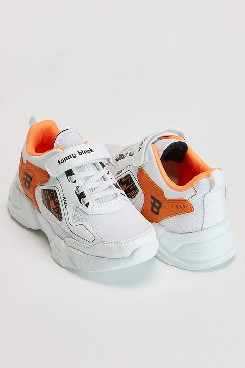 TonnyBlack White Orange Kids Sport Shoes