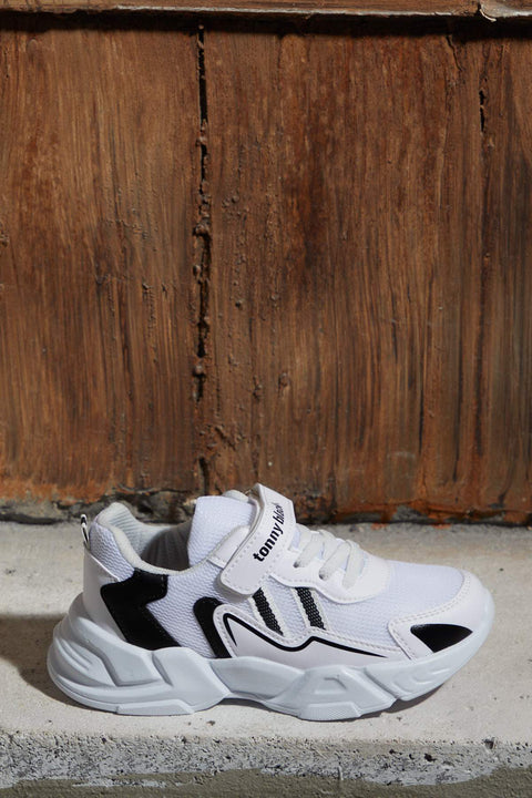TonnyBlack White Black Kids Sport Shoes