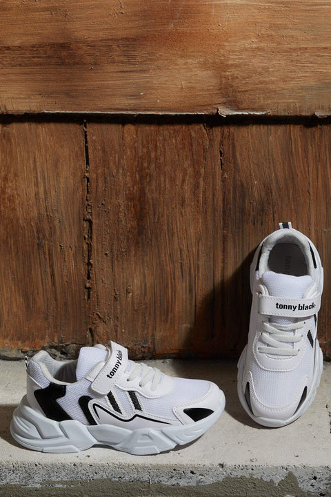 TonnyBlack White Black Kids Sport Shoes
