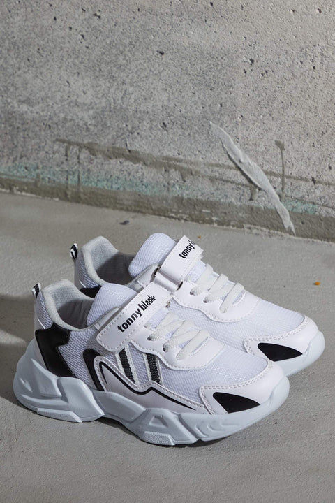 TonnyBlack White Black Kids Sport Shoes