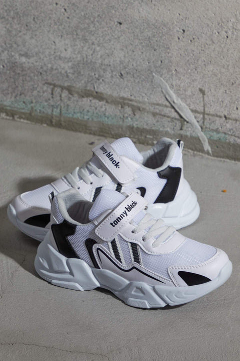TonnyBlack White Black Kids Sport Shoes