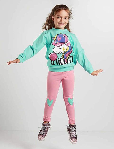 Denokids Bubble Unicorn Girl Sweatshirt+Leggings