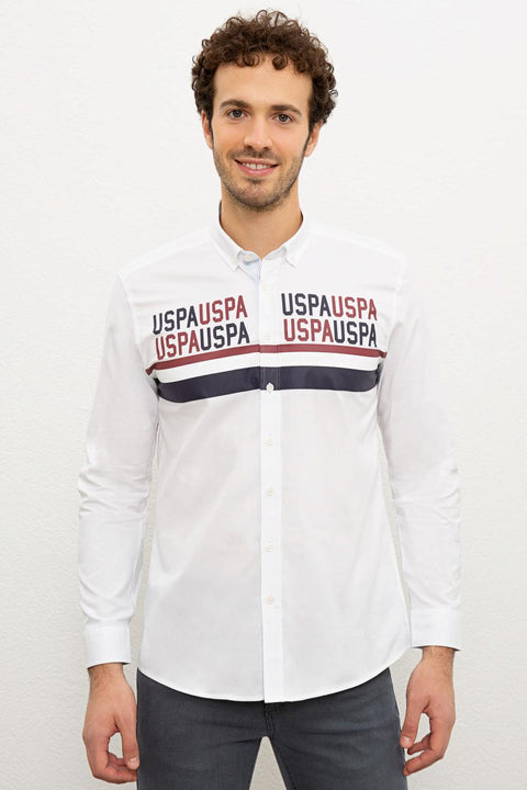 Us Polo Assn Men's White Shirt Long Sleeve 50226558-VR013