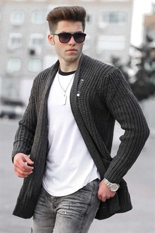 Madmext Men's  Pocket Detailed Smoked Knitwear Cardigan 2118