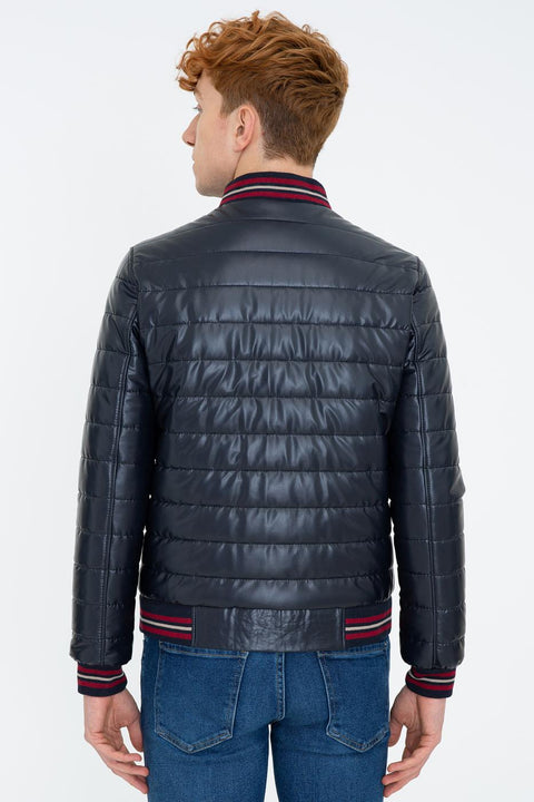 Us Polo Assn Men Navy Blue Leather Jacket