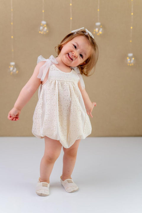 Pixy Love Baby Girl Light Beige Lace Rompers