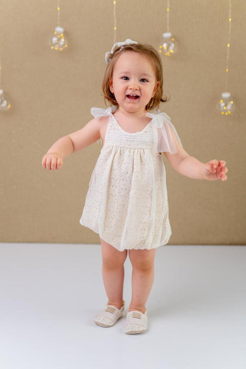 Pixy Love Baby Girl Light Beige Lace Rompers