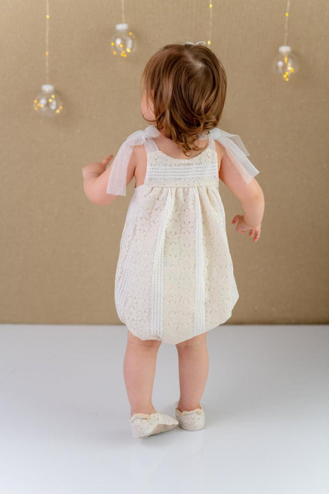 Pixy Love Baby Girl Light Beige Lace Rompers