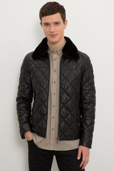 Us Polo  Assn Men  Black Leather Jacket