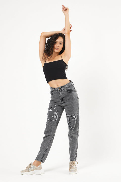 TonnyBlack Smoked Women Patterned High Waist Mom Pants TBG059-1_109