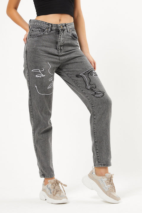 TonnyBlack Smoked Women Patterned High Waist Mom Pants TBG059-1_109