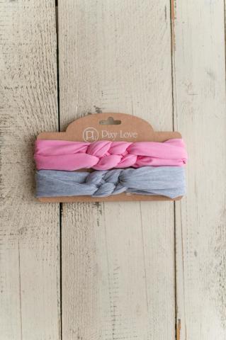 Pixy Love Baby Girl Gray/Pink Braid Hair Band Set