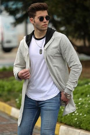 Madmext Men's Gray Ripped Detailed Cardigan 4093